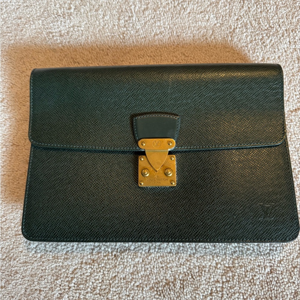 Louis Vuitton Black Clutch with Gold Accents